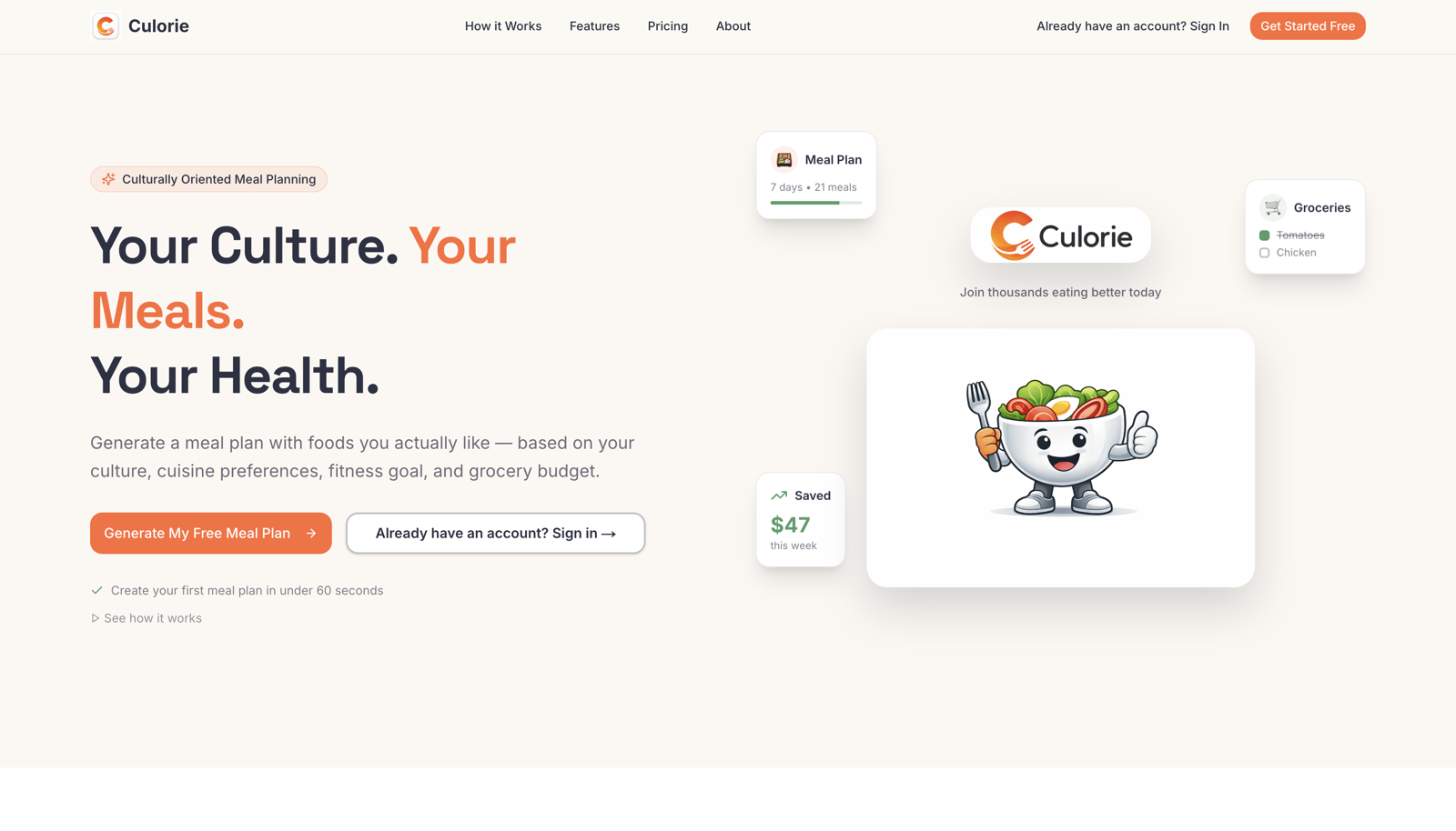 Culorie homepage
